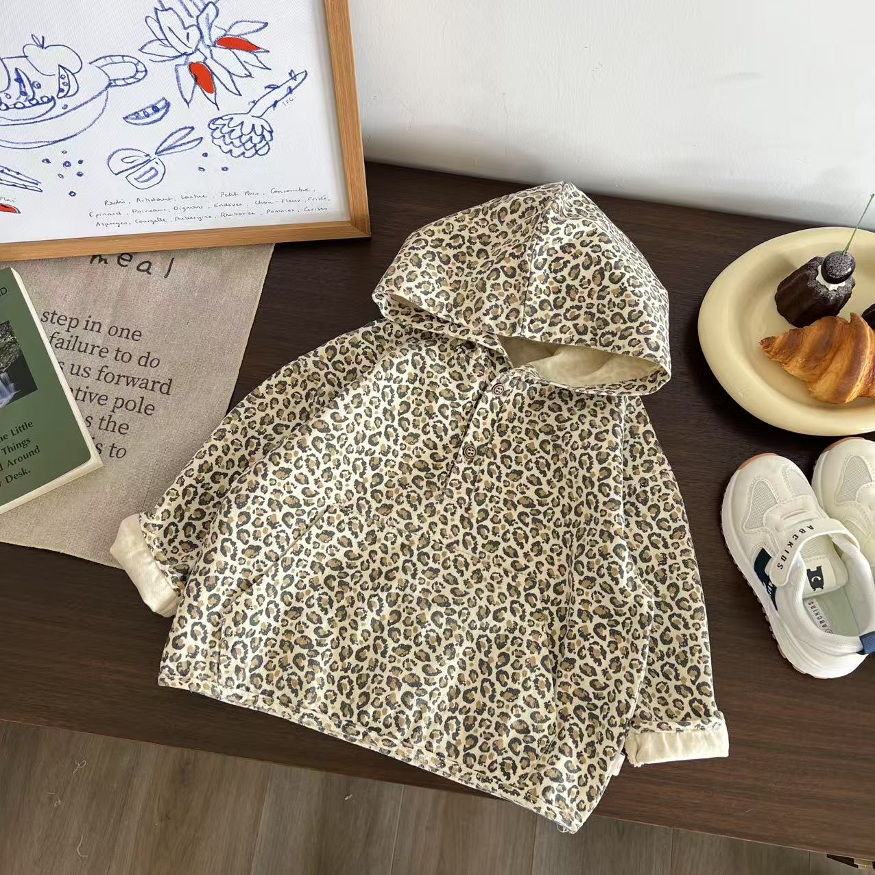 儿童春秋韩系豹纹套头帽衫H1915