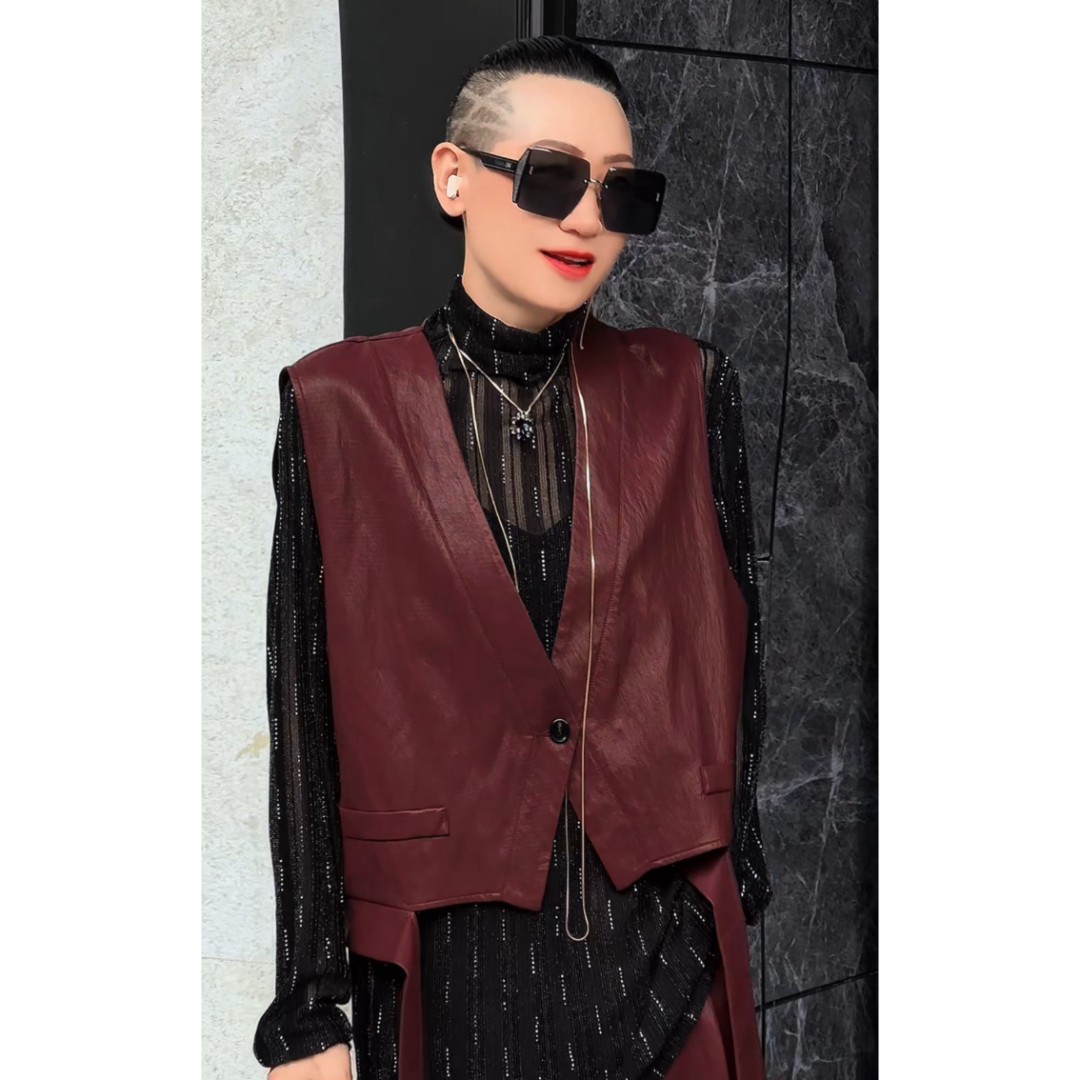 香港LinLang伦哥私定 I老钱风女装贵气轻奢不规则皮马甲2826#