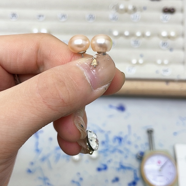 淡水珍珠耳饰银S925镶嵌L*.