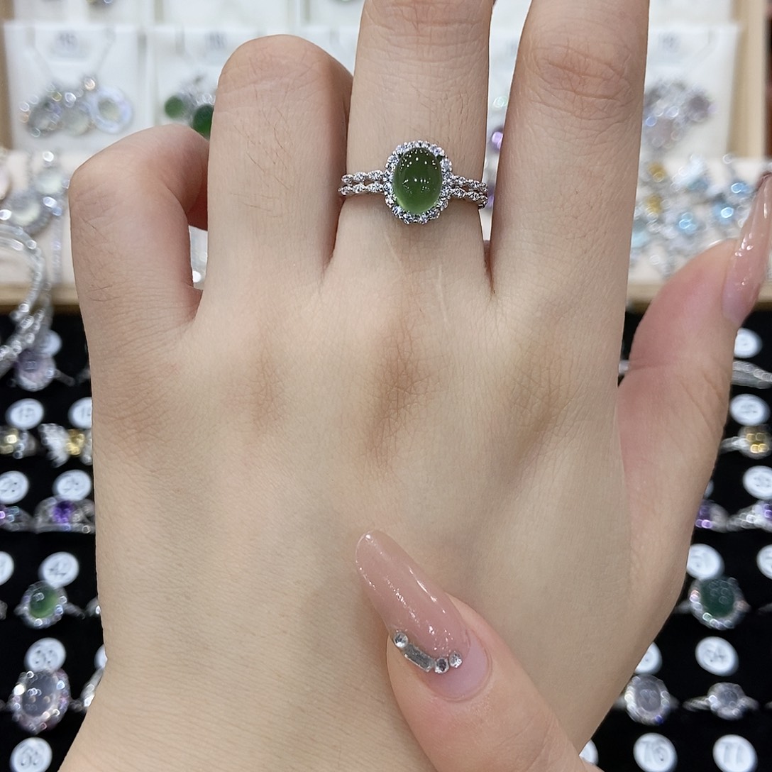 招***铛岫玉银S925镶嵌戒指