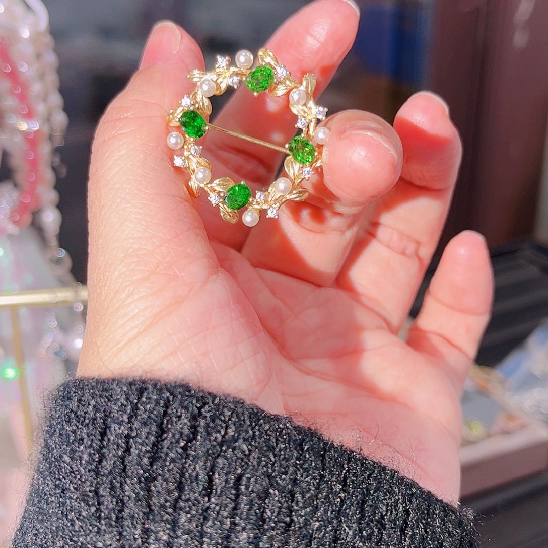 透辉石胸针银S925镶嵌