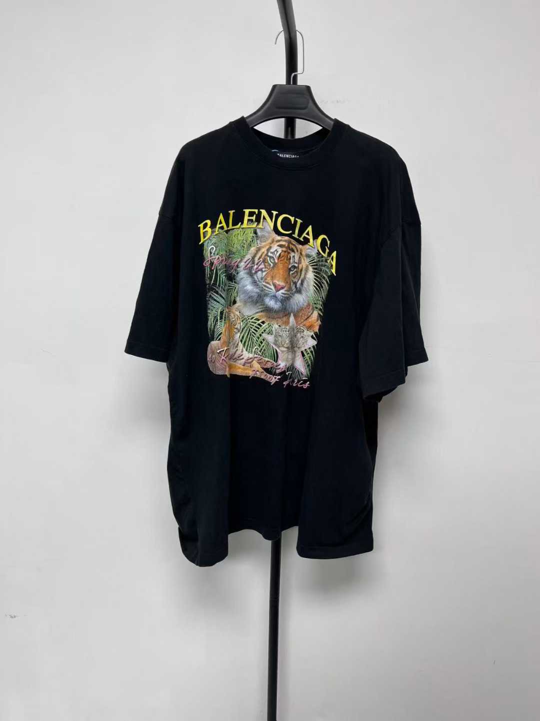 99新 Balenciaga/巴黎世家 虎头丛林老虎图案字母卡通短袖03559
