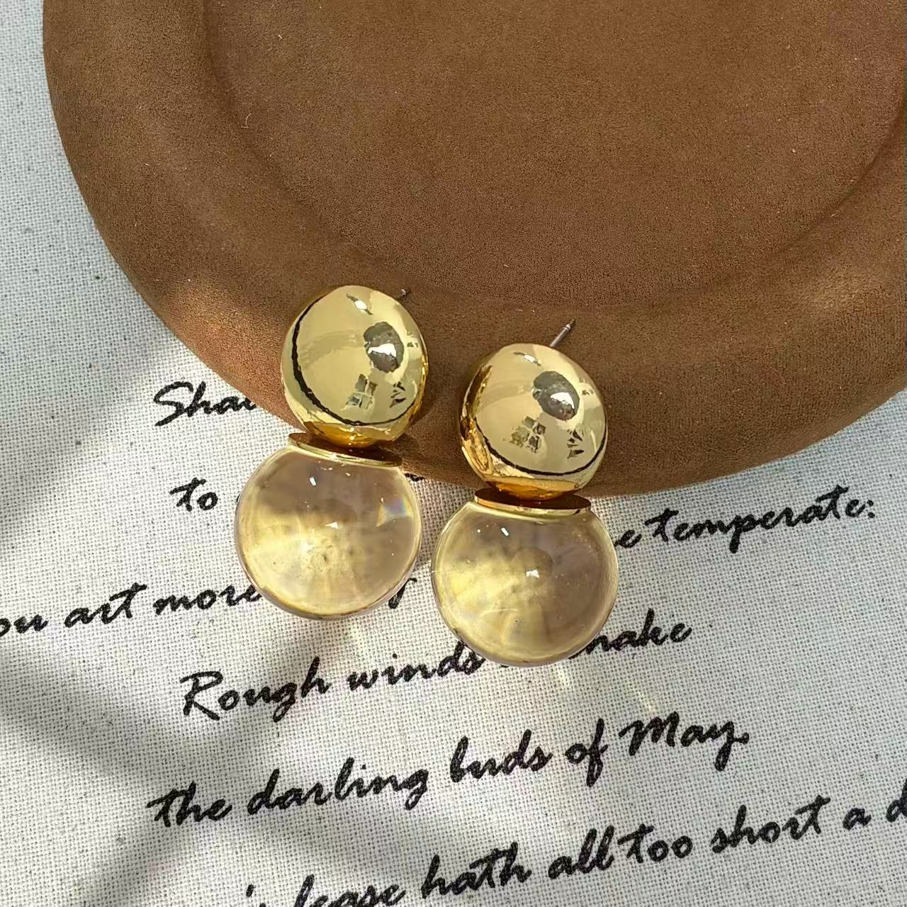 合金树脂耳饰 远远（YY554）有气泡轻奢气质时尚百搭法式金色