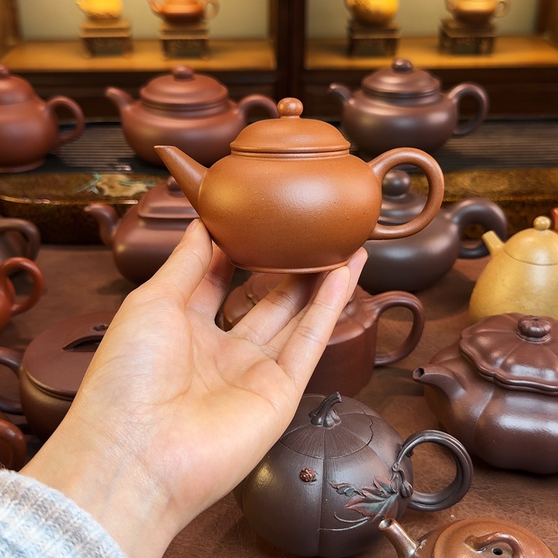 紫砂茶壶馗水平壶，老红泥