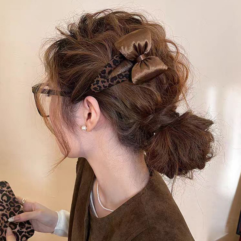 非镶嵌丝绒蝴蝶结豹纹发夹女边夹侧边发卡前额刘海夹子2025新款高