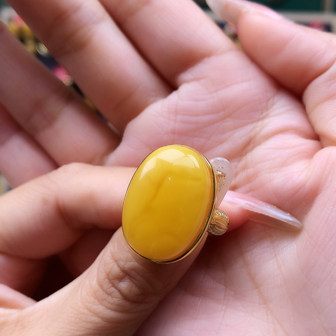蜜蜡戒指银S925镶嵌戒指
