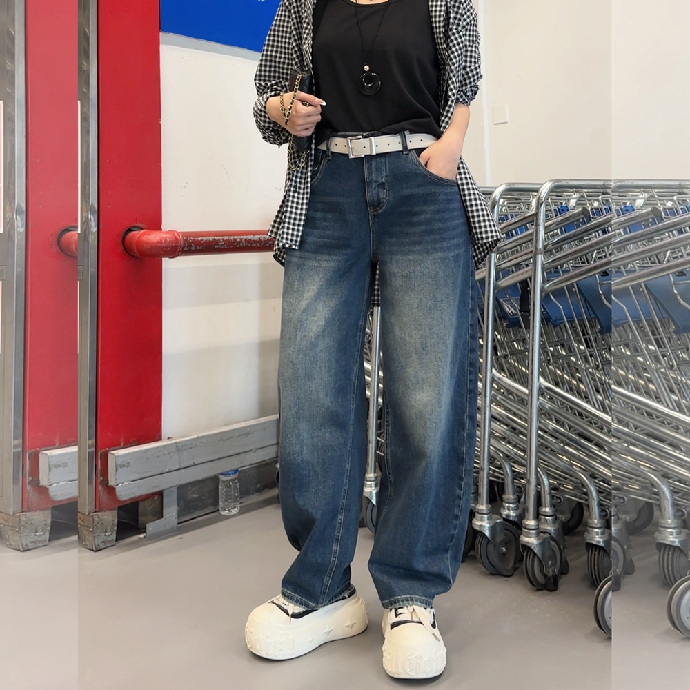 【秋上新】胖mm显瘦宽松休闲牛仔弯刀裤女200斤加大码女装_8363_GN