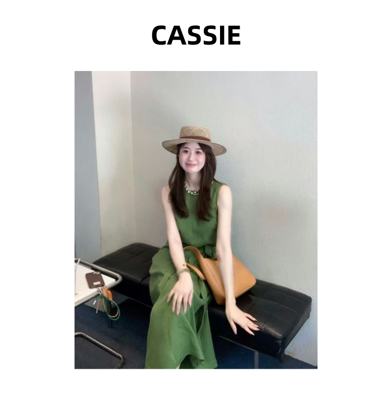 CASSIE夏季系带裙子气质收腰简约通勤连衣裙无袖通勤设计感修身