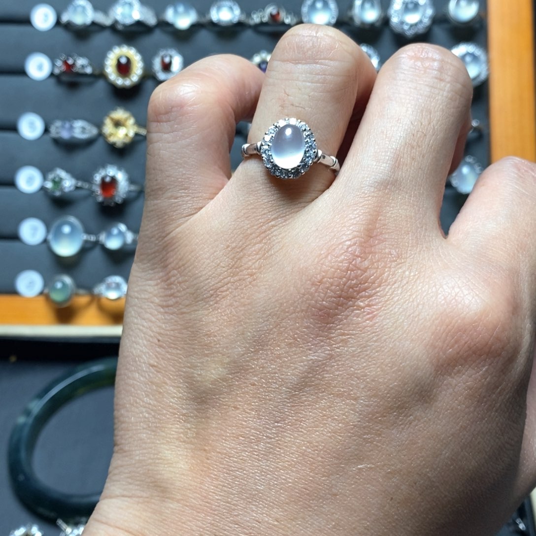 蛇纹石玉戒指银S925镶嵌=*