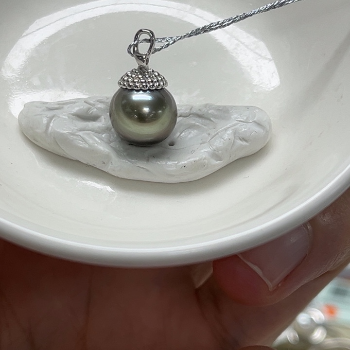 银S925镶嵌颈饰海水珍珠大溪地 10-11mm 93号