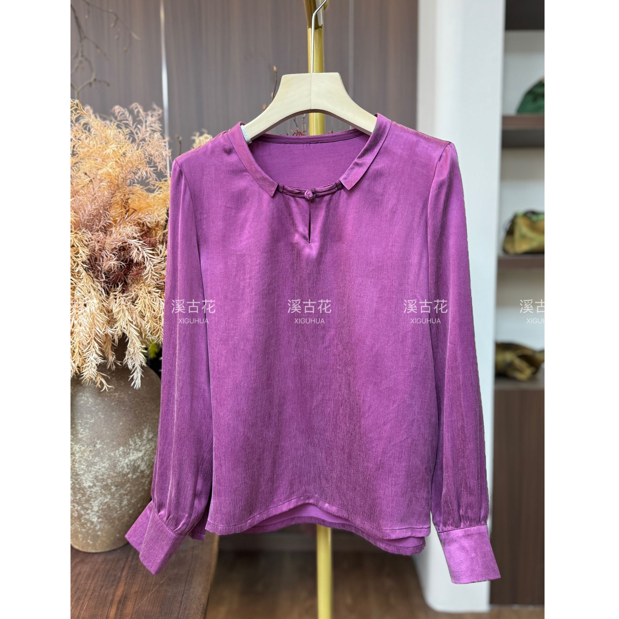 【紫霞仙子】2025设计师款！重工霜感桑蚕丝长袖衬衫女高级百搭上衣