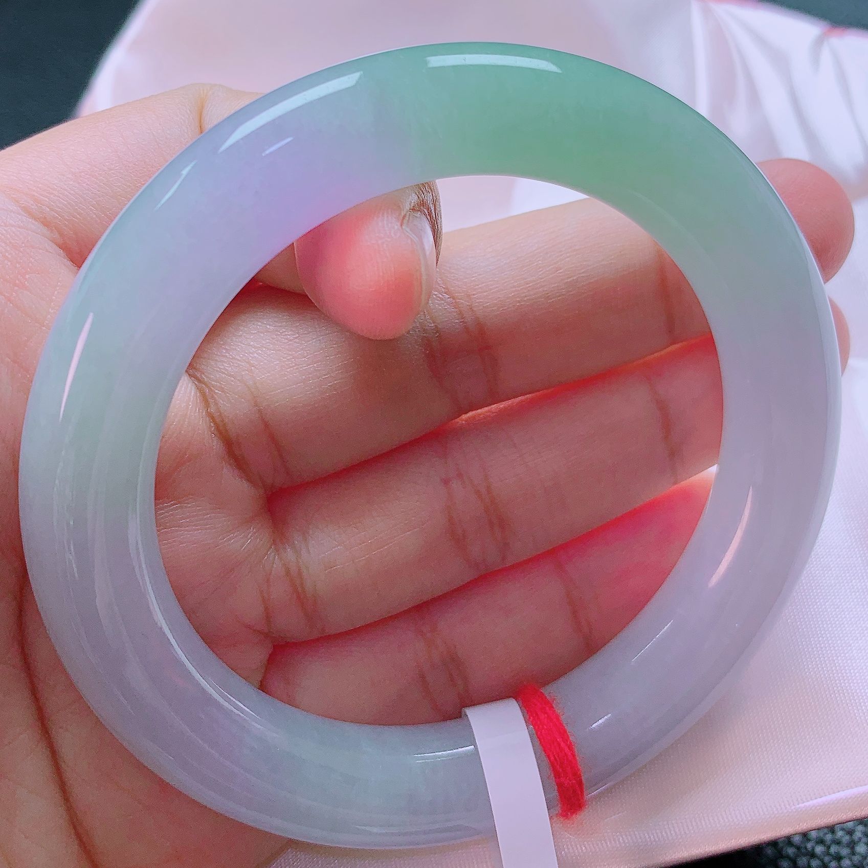 56圈春彩胖圆条冰种紫罗兰阳绿色高档气质缅甸纯天然A货翡翠