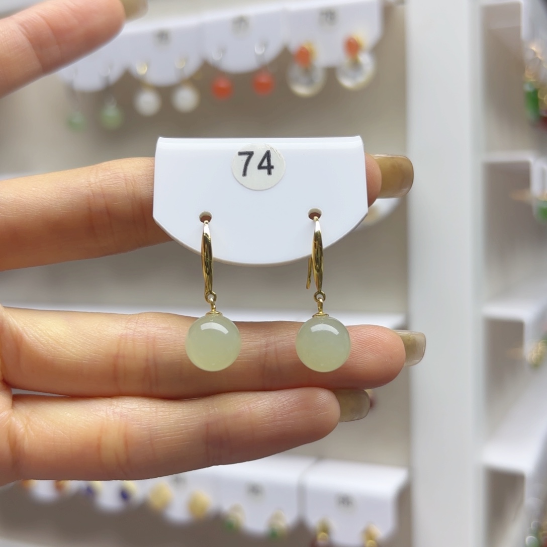 银S925镶嵌和田玉耳饰