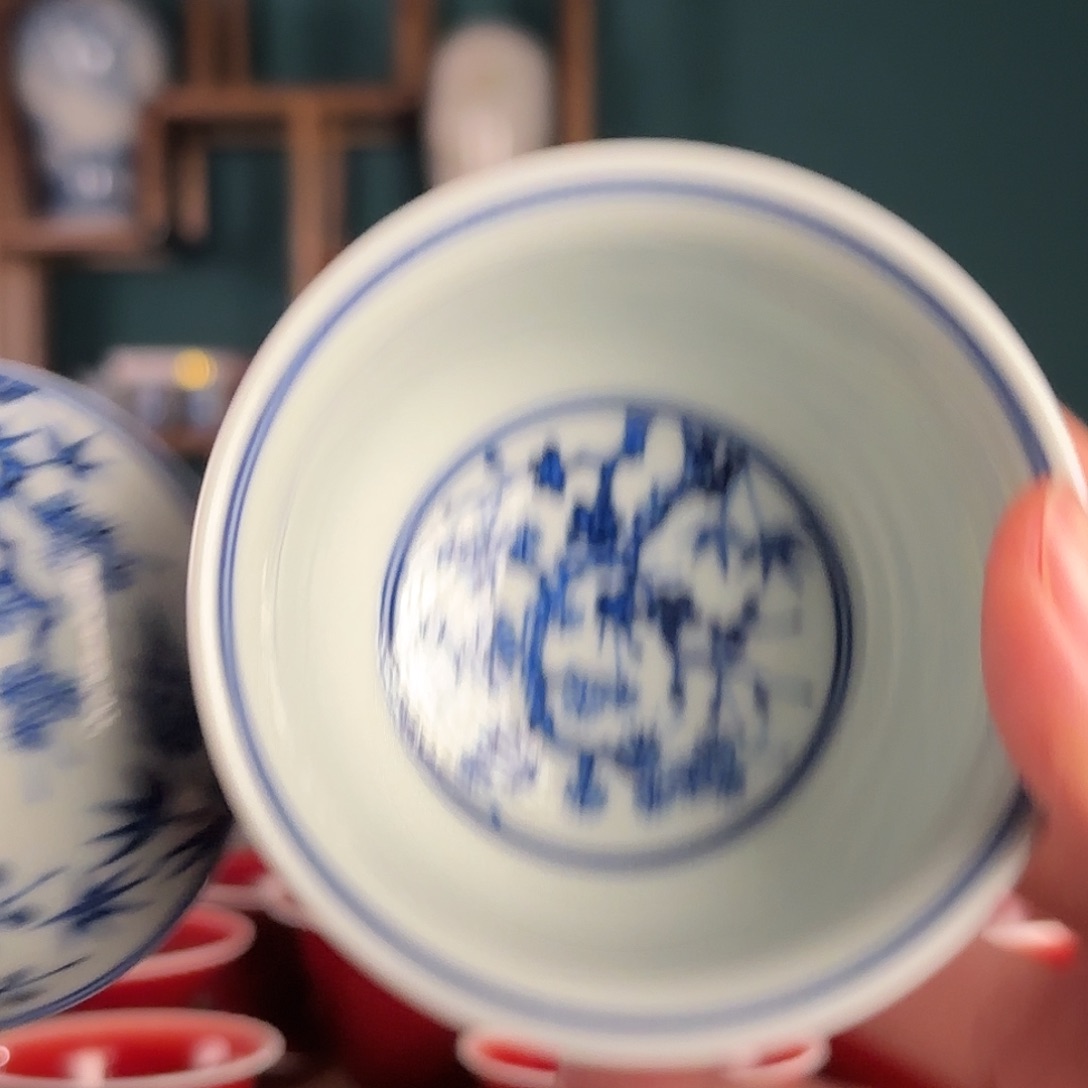 松竹梅布袋盖碗柴窑烧制