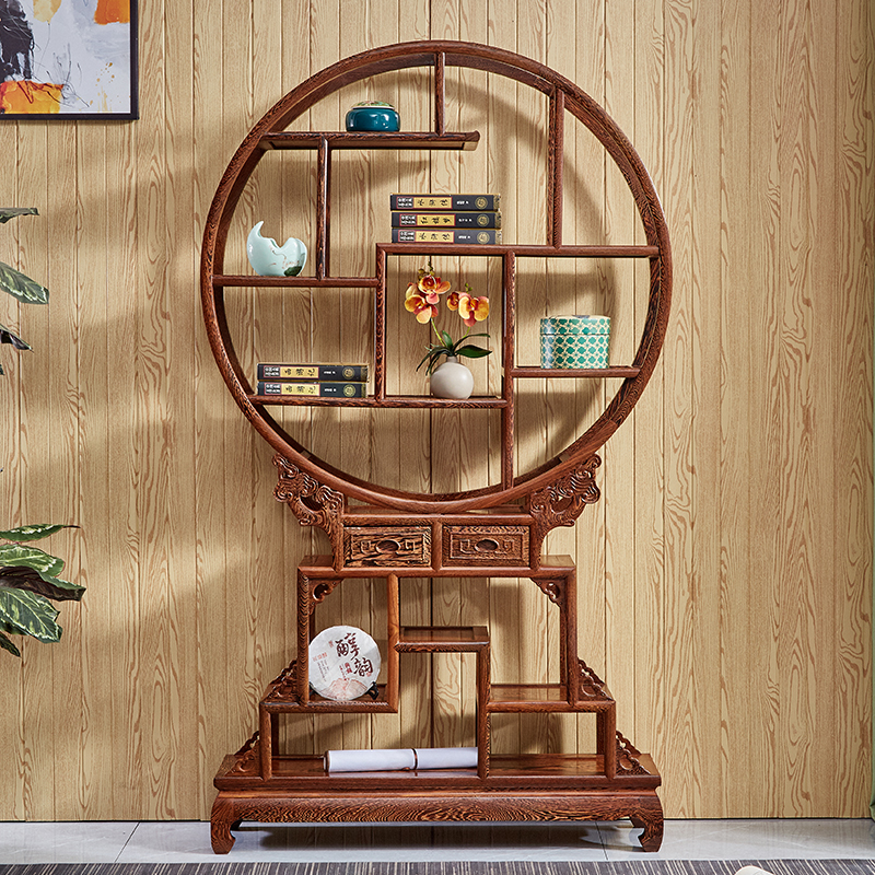 小圆博古架 鸡翅木博古架中式客厅隔断 红木家具 多宝阁 置物架
