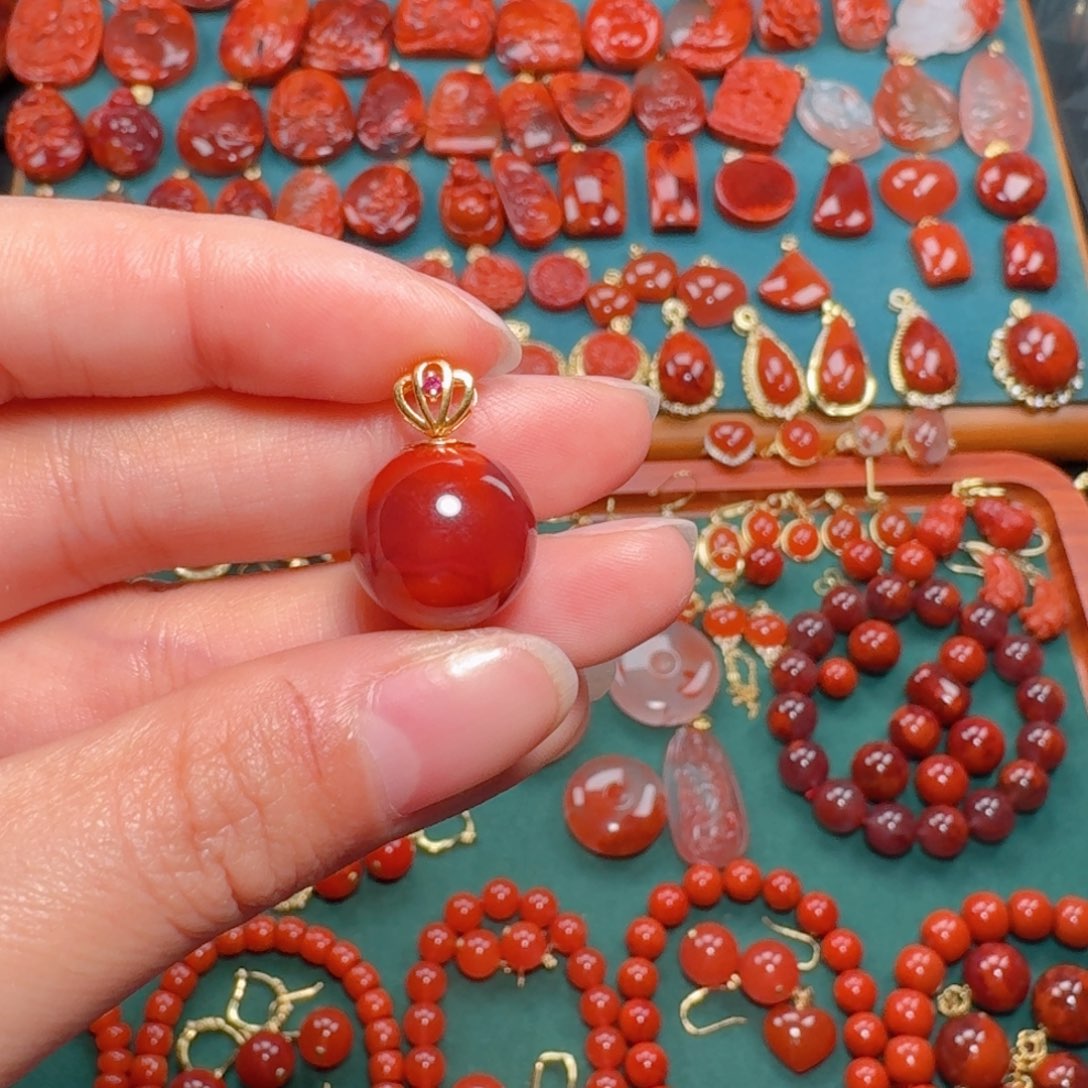 南红玛瑙南红1418K金镶嵌