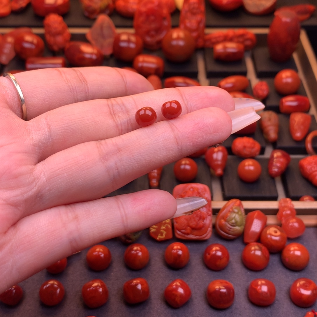 南红玛瑙未镶嵌原矿老型对珠7mm