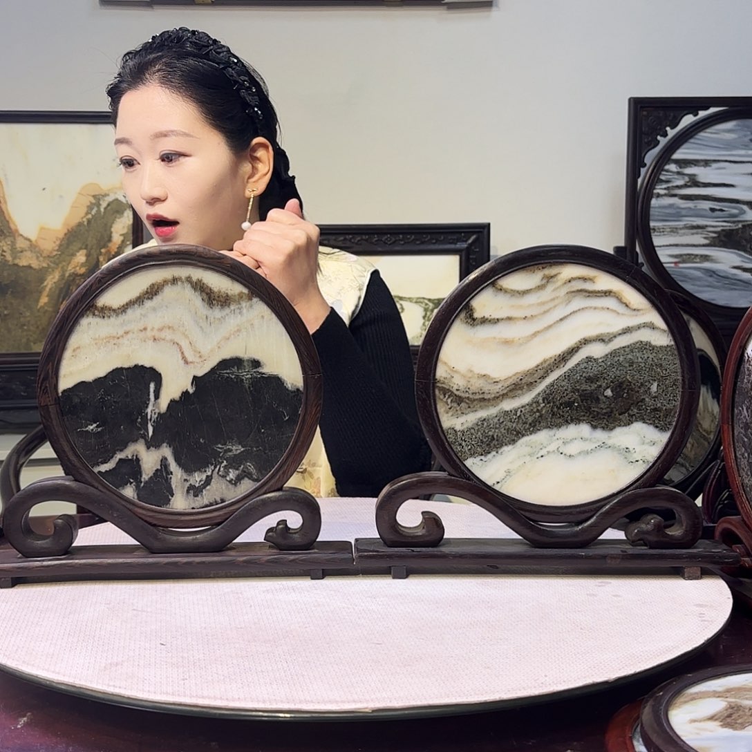 用***6石材天然大理石画屏风摆件