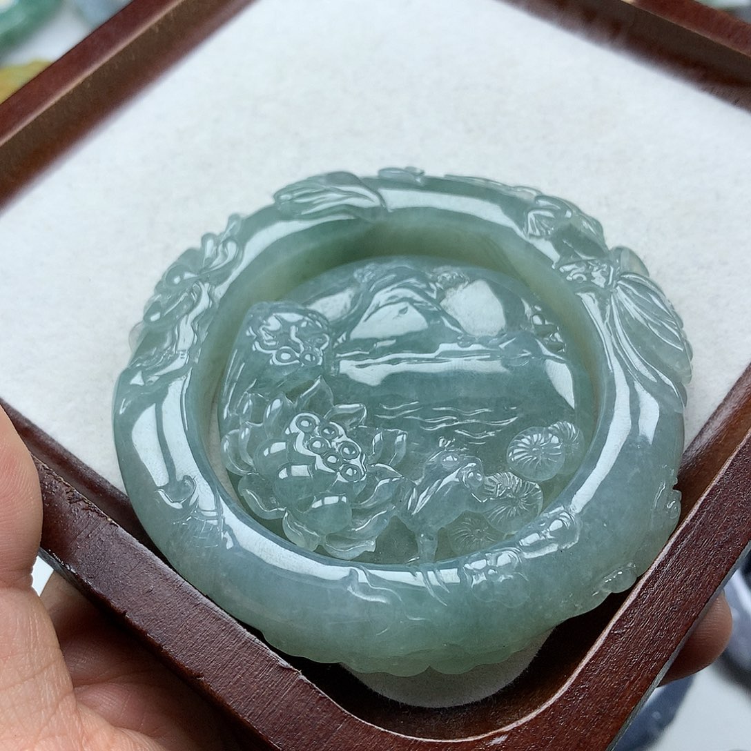 翡翠未镶嵌手镯复古风格55.5