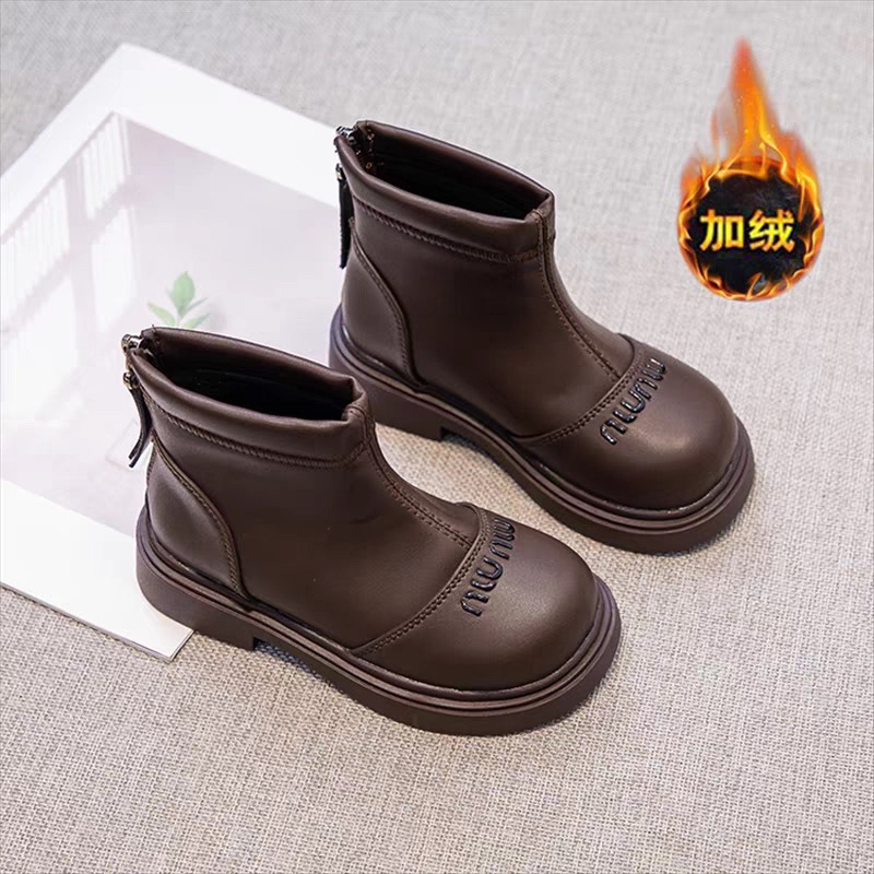 女童皮短靴公主风秋冬款加棉新款儿童靴子宝宝皮靴马丁靴女