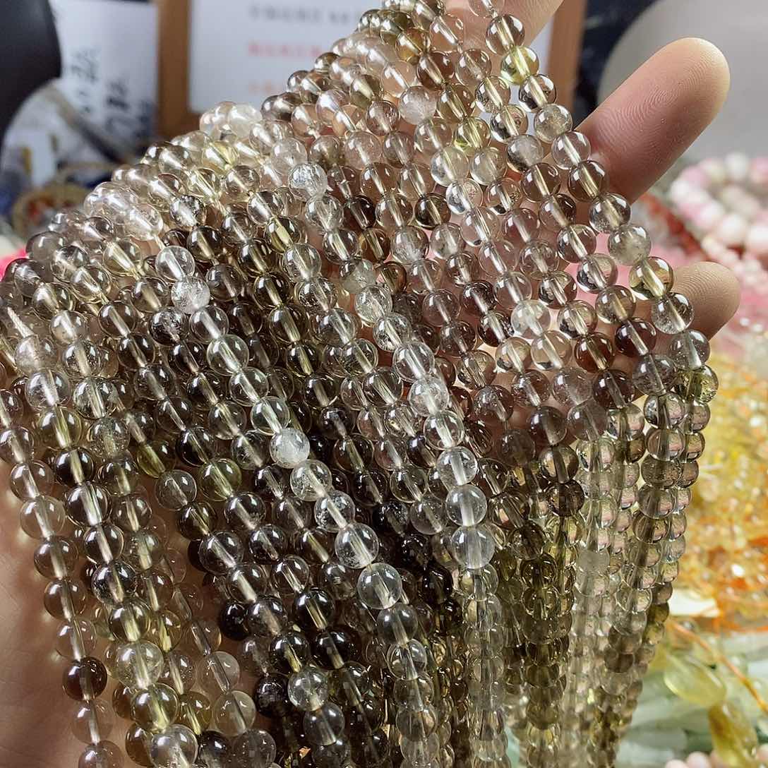 玛瑙/玉髓珠宝半成品合金一条天然6mm浅茶晶圆珠