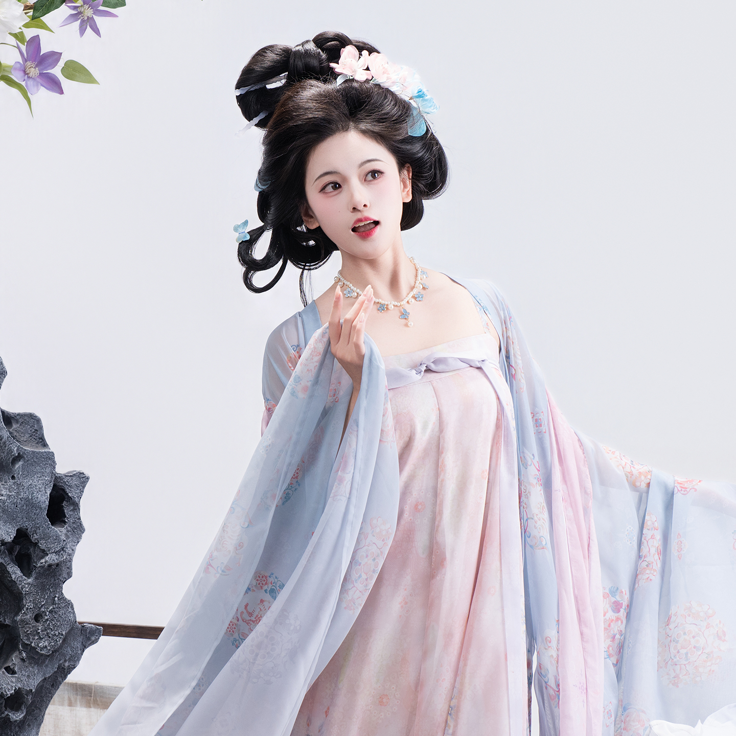 山迟【朝雾】汉服复原唐制风显瘦齐胸襦裙大袖衫少女春夏套披帛