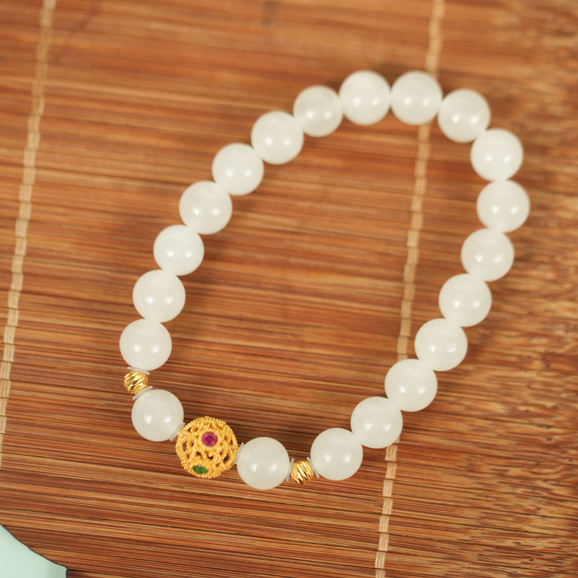 CY013和田白玉7mm手链（花珠）