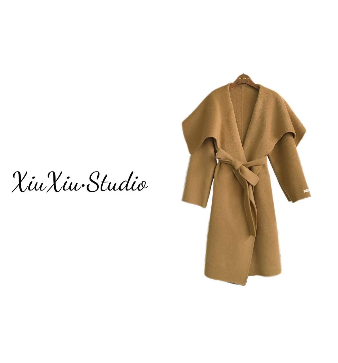 （骆驼绒）25年秋冬新品慵懒风宽松大翻领外套双面手缝长款大衣