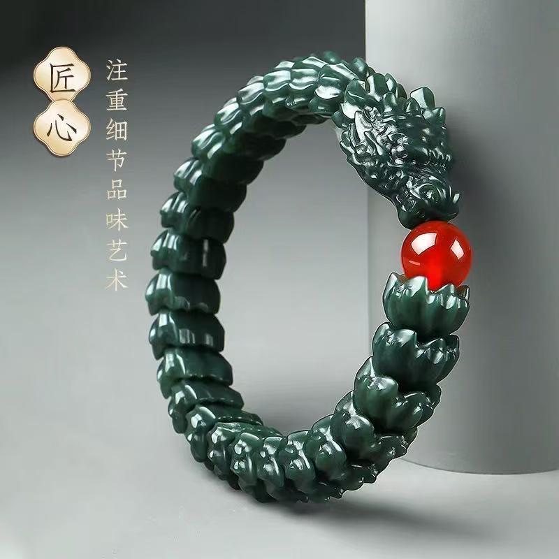 新疆和田玉青玉龙骨手串纯手工特色多龙骨组成 多样随机发货