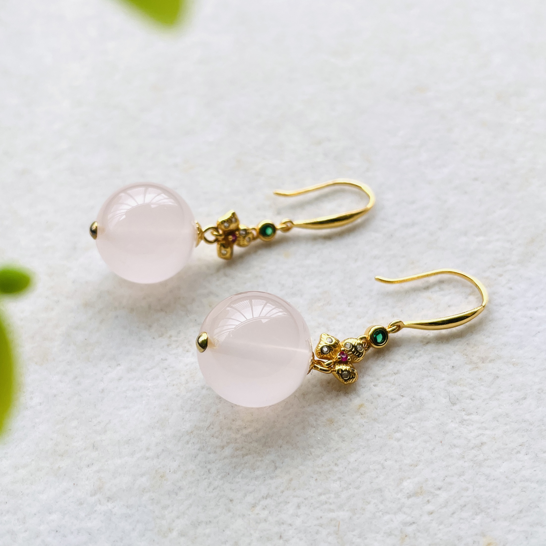 天然粉晶S925银镶嵌圆珠耳坠14mm+气质魅力百搭时尚简约大气款