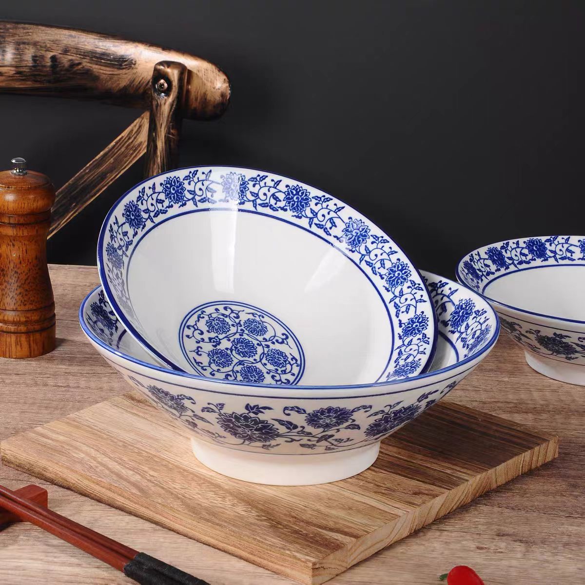 6英寸青花斗笠面碗1只装高温陶瓷釉下彩