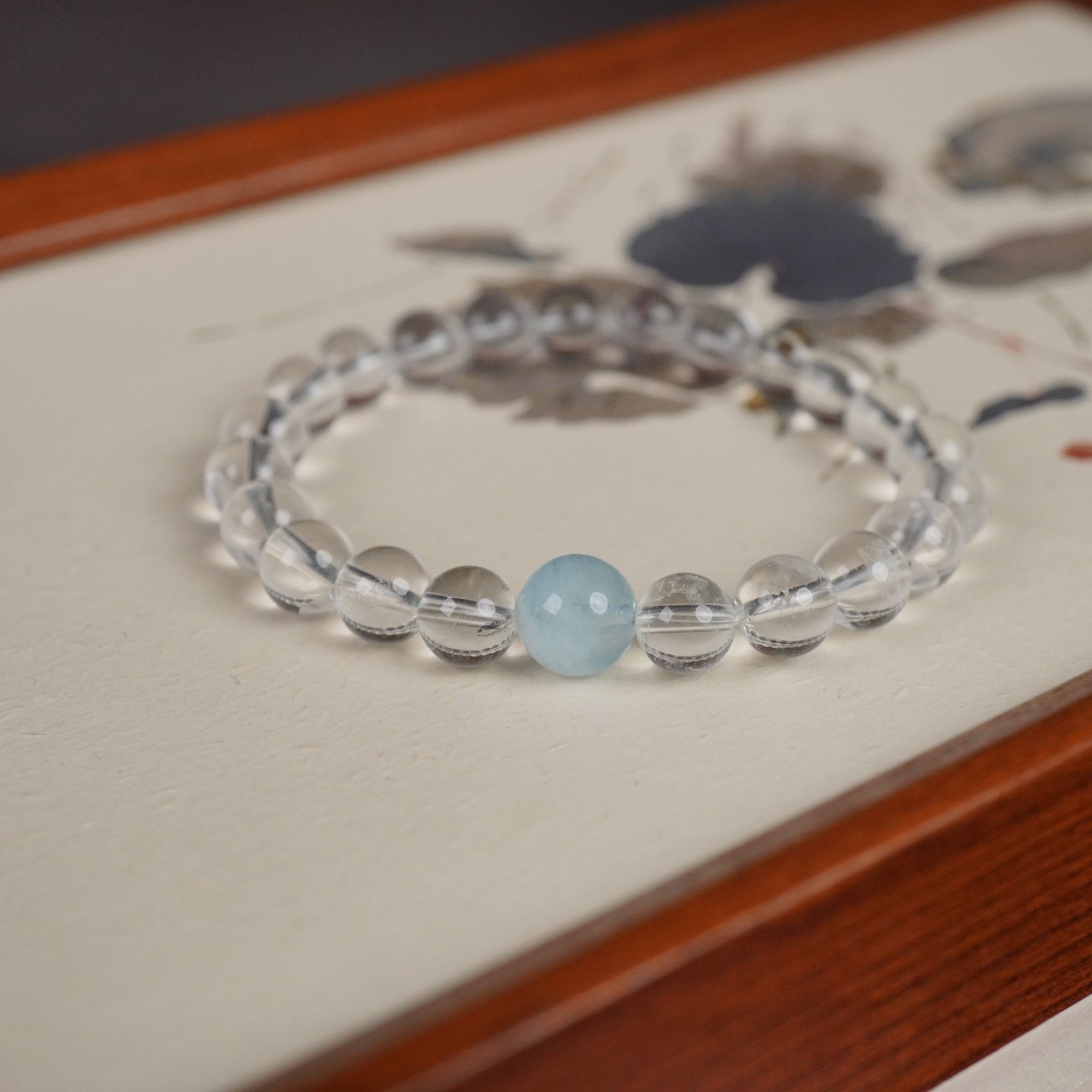 山竹晶天然水晶白水晶手链8mm顶珠海蓝宝露丝同款手串简约百搭s53