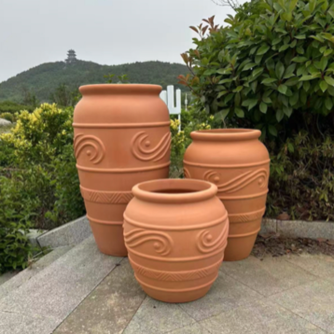 户外大号落地庭院红泥陶罐落地粗陶园林景观红陶花盆大植物盆直销
