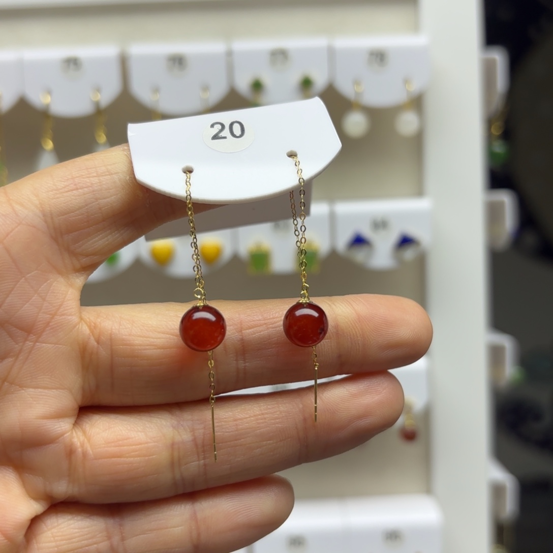 血珀18K金镶嵌耳饰
