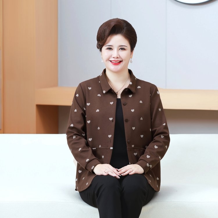 春秋中老年大码气质女装宽松翻领系扣开衫时尚休闲百搭洋气外套