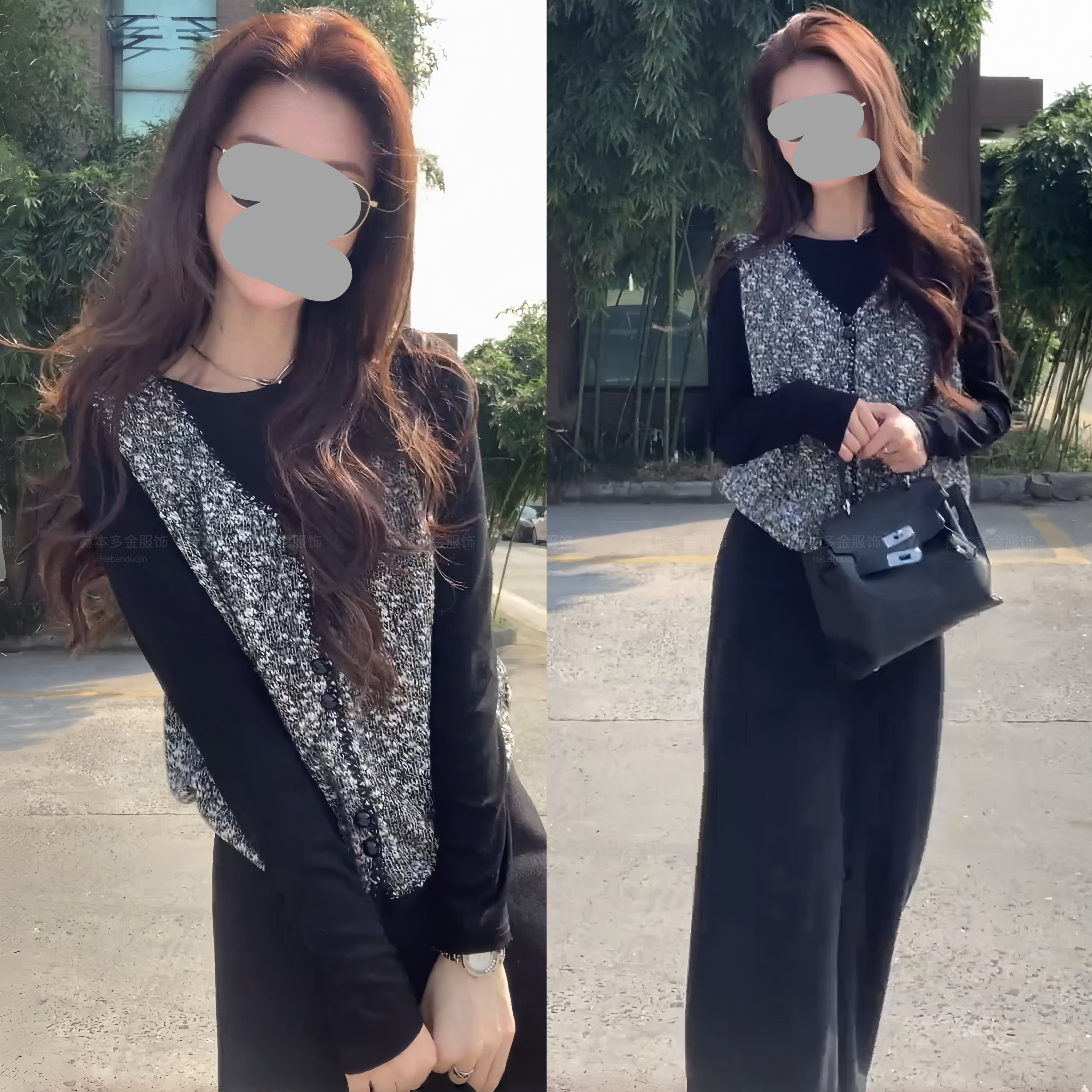 2025秋季新款老钱风松弛感舒适真两件上衣百搭时尚休闲半身裙套装