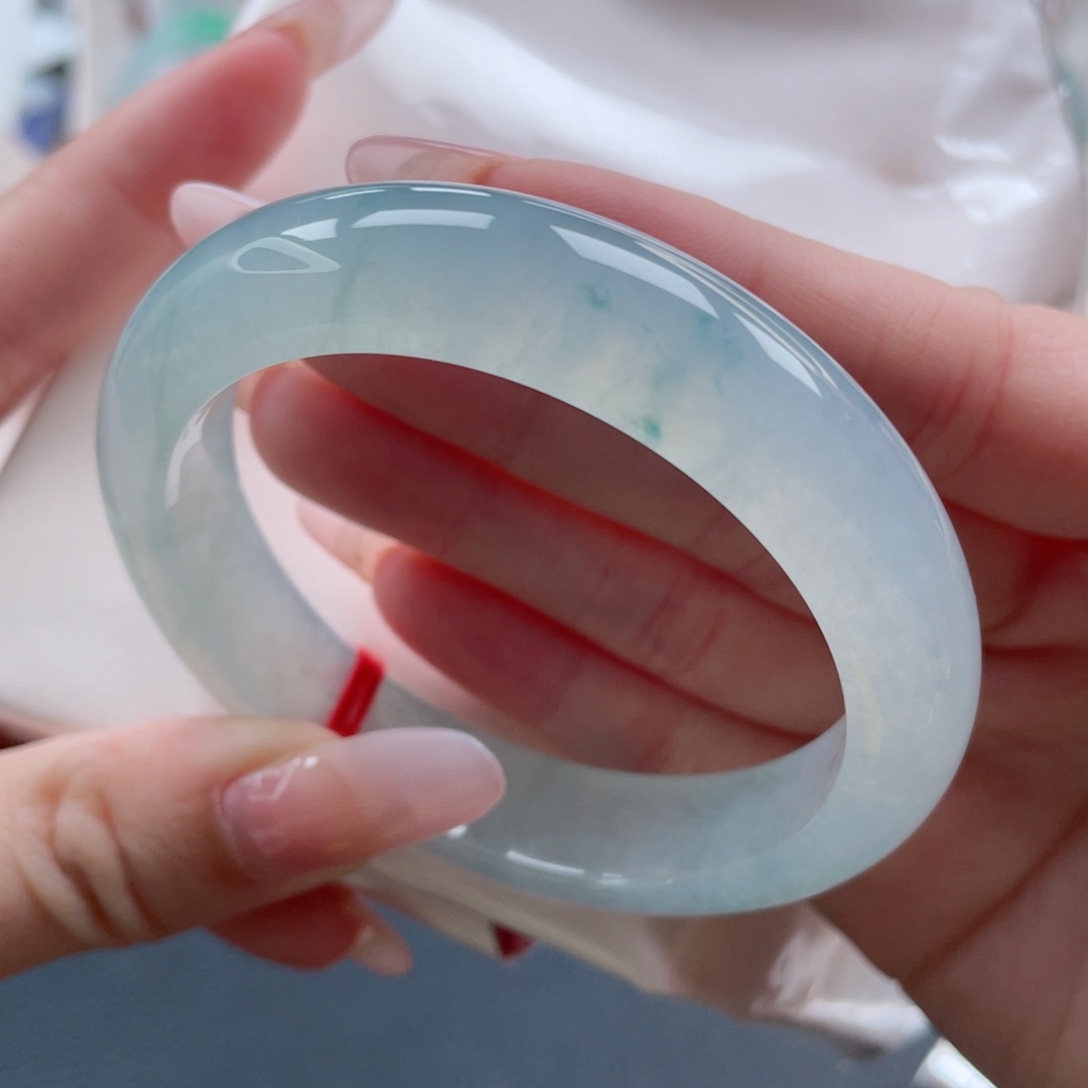 未镶嵌手镯翡翠56.3冰晴水绿飘绿翠 冰透起光感 30号