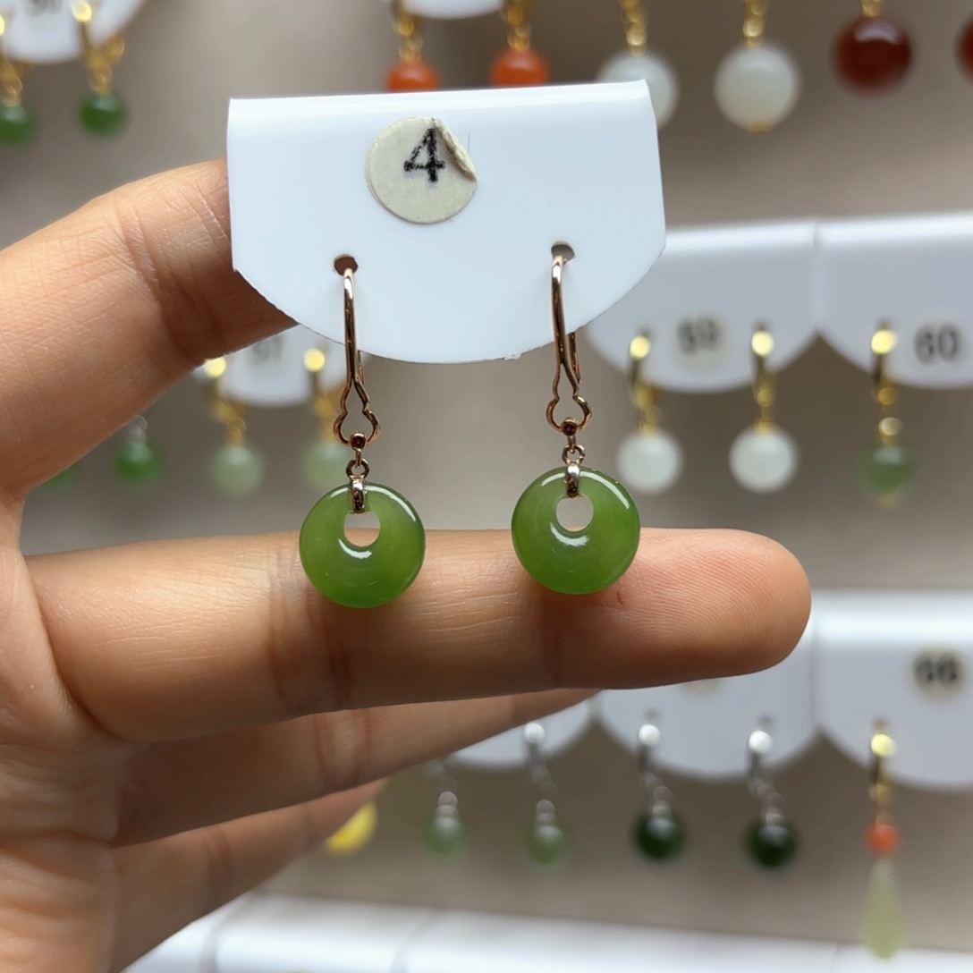 和田玉耳饰18K金镶嵌