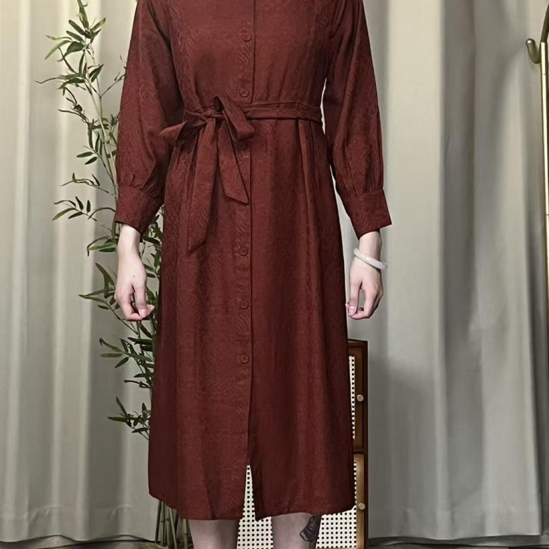 8172国风新中式风衣提花双面穿复古长裙斜襟