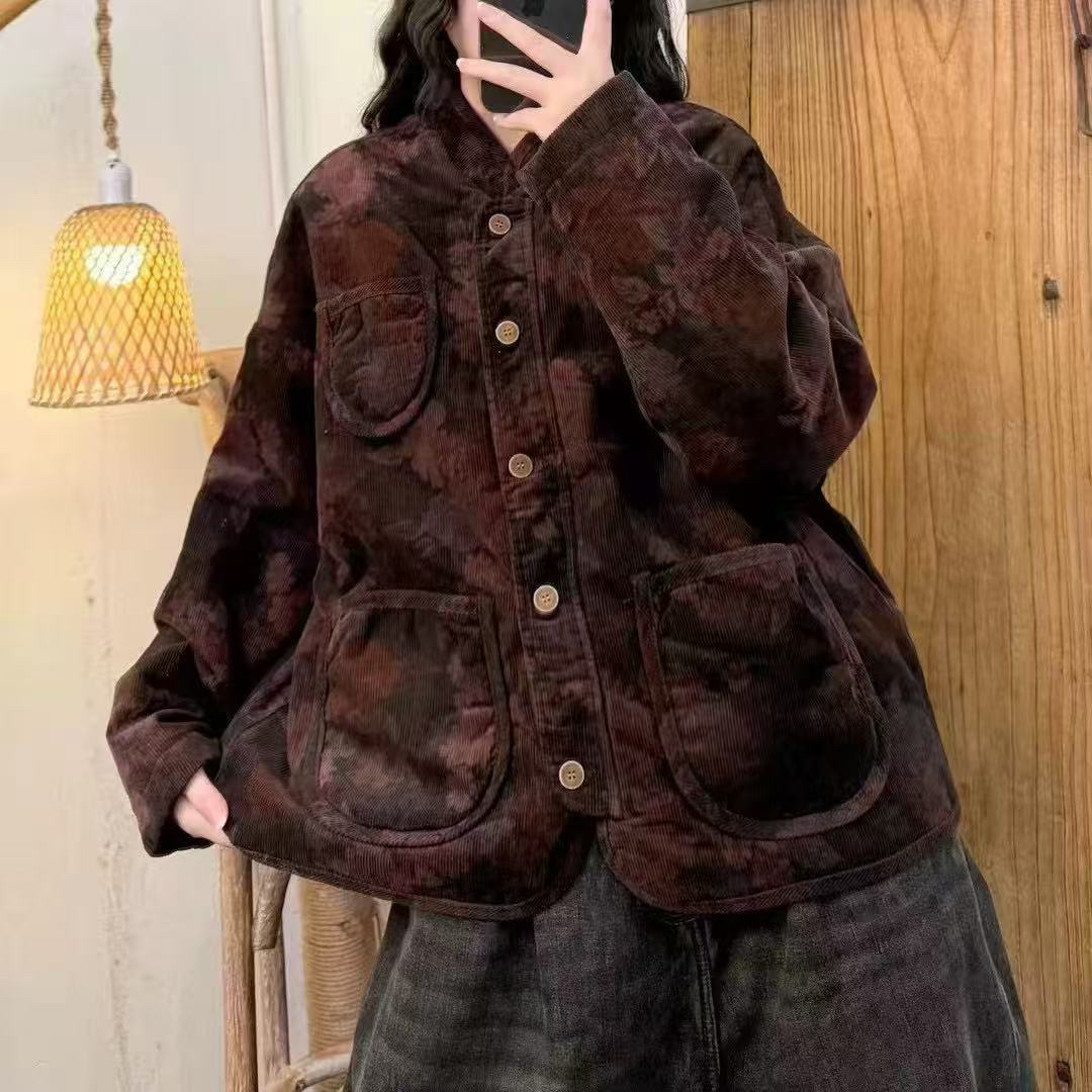 冬季新款复古加棉盘扣立领保暖百搭棉衣  胸围130左右衣长69左右