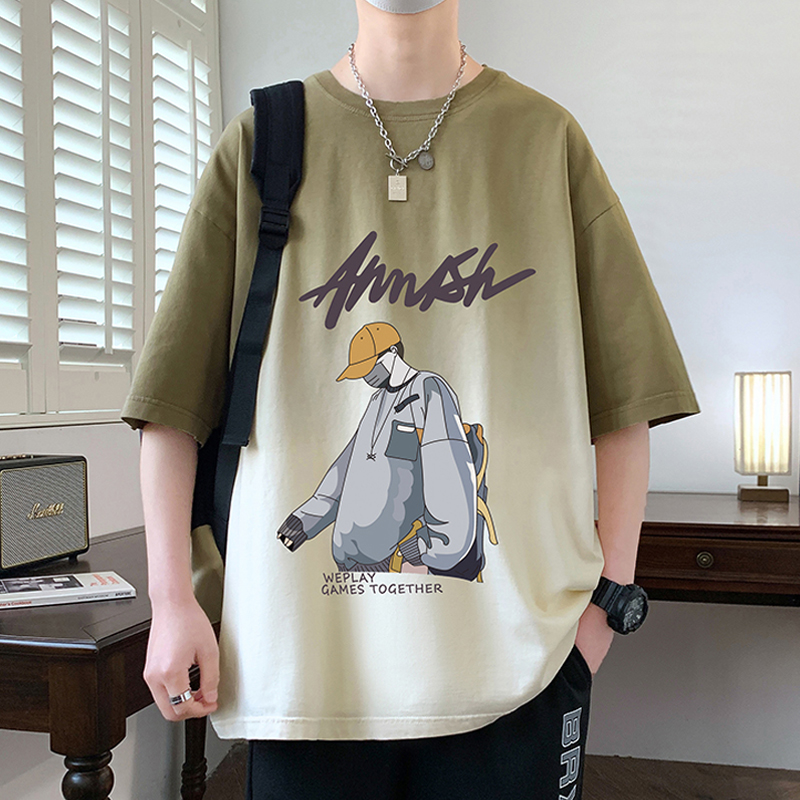 夏季短袖t恤男孩初高中学生帅气纯棉半袖上衣青少年大童夏装体恤