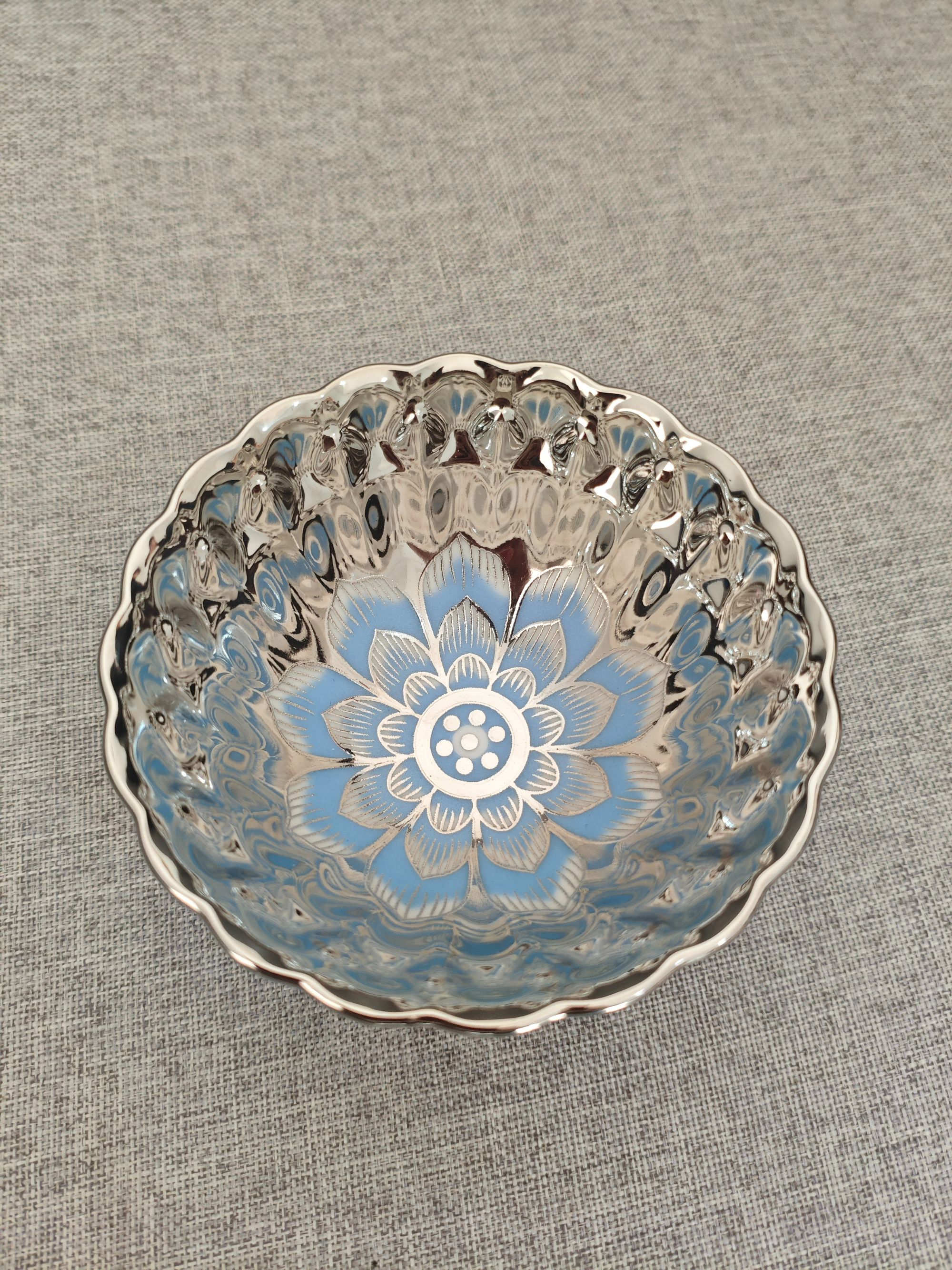 5 窑变银光蓝莲花陶瓷杯