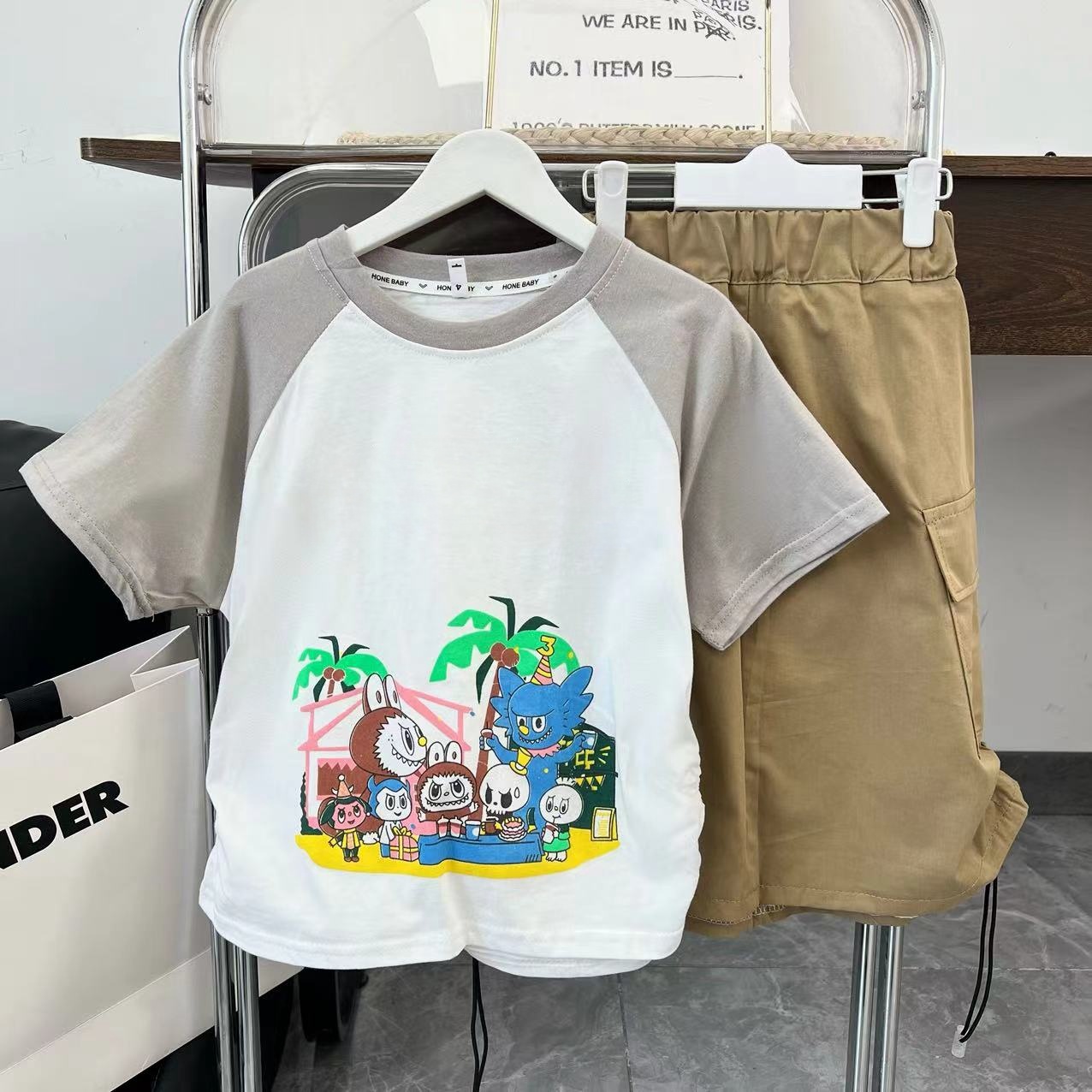 女童2025夏季新款时尚潮流休闲卡通可爱两件套裙B0402