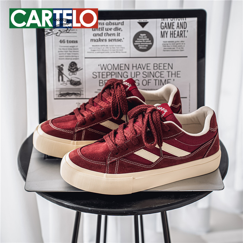 卡帝乐鳄鱼男鞋2025春季新款帆布鞋红色休闲百搭潮流增高运动板鞋