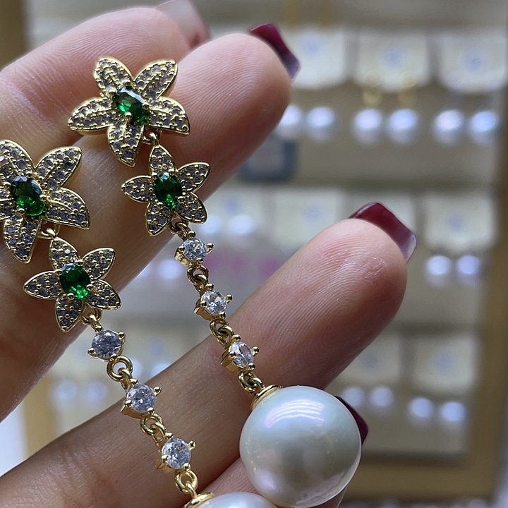 淡水珍珠耳饰银S925镶嵌