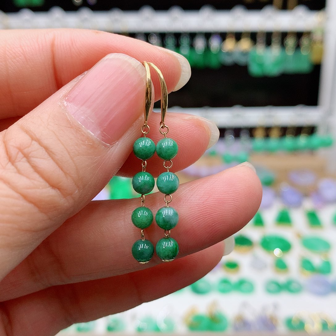 翡翠耳饰18K金镶嵌的