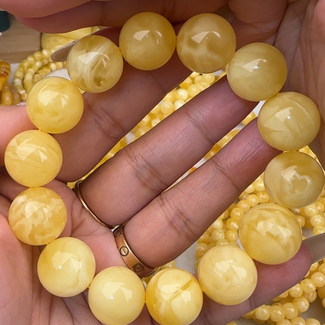 蜜蜡未镶嵌手链白花圆珠手串