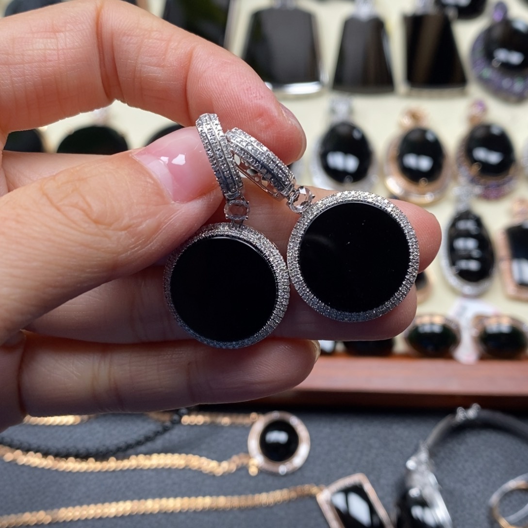 翡翠耳饰18K金镶嵌无*圆牌