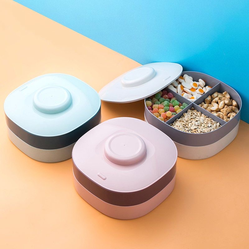 双层带盖干果盘家用分格零食盘客厅茶几糖果盘塑料盘北欧粉  