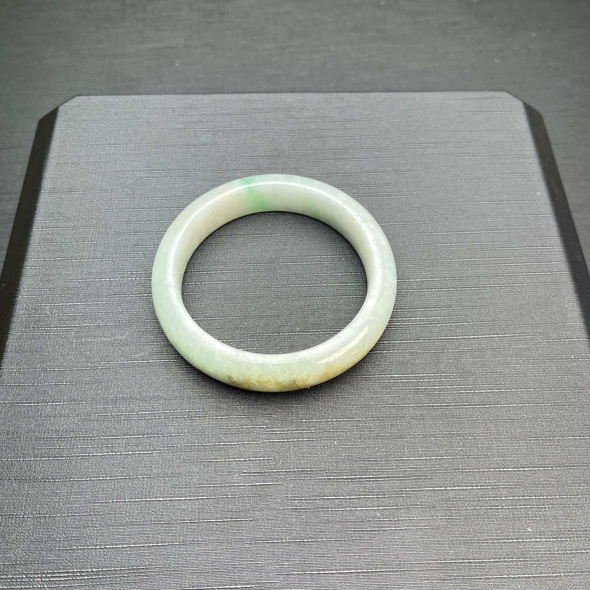 缅甸翡翠A货糯种黄翡飘花绿飘花平安镯57圈口